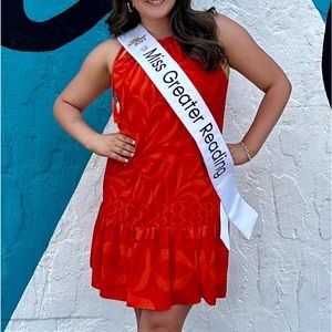 Taylor orange tie strap shift dress with ruffle at bottom. Worn once